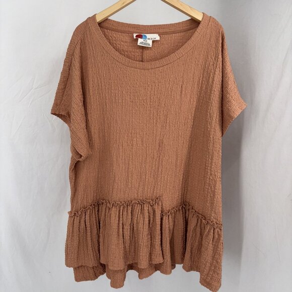 Free People Dresses & Skirts - Free People Beach Peach Ruffle Babydoll Shirt Mini Dress Boho Size Medium
